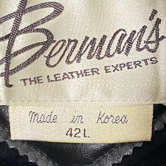Bermans Black Motorcycle Leather Bomber Jacket With Liner Mens 42L - Picture 2 of 7